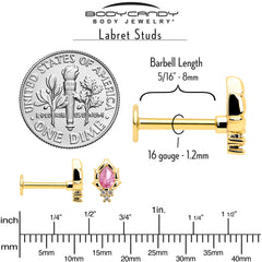 16G 5/16 Pink CZ Gem Gold Tone Style Fire Labret Monroe Tragus