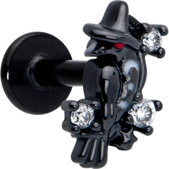 16G 1/4 Clear CZ Gem Black Raven Witch Labret Monroe Tragus