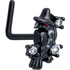 20G 7mm Clear CZ Gem Black Raven Witch L Shape Nose Ring