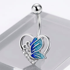 Clear Gem Butterfly Love Heart Blue Belly Ring