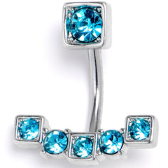 Blue CZ Gem Blocky Arch Double Mount Belly Ring