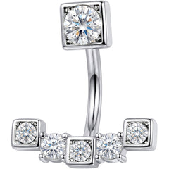 Clear CZ Gem Blocky Arch Double Mount Belly Ring