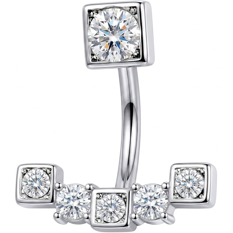 Clear CZ Gem Blocky Arch Double Mount Belly Ring