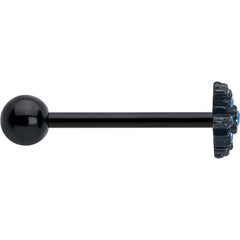 Blue CZ Gem Black Gothic Winter Holiday Snowflake Barbell Tongue Ring