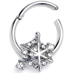16G 3/8 Clear Gem Spiderweb Goth Hinged Segment Ring