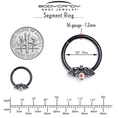 16G 3/8 Aurora Gem Black Beauty Bug Hinged Segment Ring