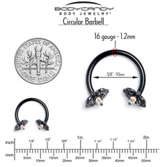 16G 3/8 Aurora Gem Black Beauty Bug Horseshoe Circular Barbell