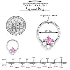 16G 3/8 Pink Clear CZ Gem Rhombus Riot Hinged Segment Ring
