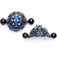 14G 9/16 Blue Aurora Gem Black Night Blossom Nipple Shield Set