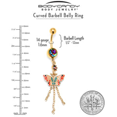 Vitrail Gem Gold Tone Sunrise Butterfly Dangle Belly Ring