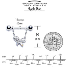 14G 9/16 Aurora CZ  Gem Ultra Drama Butterfly Dangle Nipple Ring Set