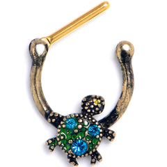 16G 5/16 Blue Gem Gold Tone Sweet Sea Turtle Cartilage Clicker