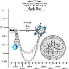 14G 9/16 Blue CZ Gem Spiderweb Chain Dangle Nipple Ring Set
