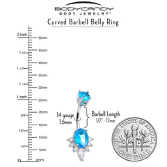 Blue Clear Gem Oh So Ornate Oval Double Mount Belly Ring