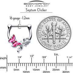 16G 5/6 Clear CZ Gem Butterfly Rose Flower Pink Cartilage Clicker