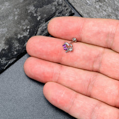 16G 5/16 Clear CZ Gem Butterfly Rose Purple Internally Threaded Labret