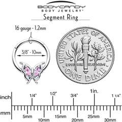 16G 3/8 Pink Gem Fancy Fab Butterfly Hinged Segment Ring
