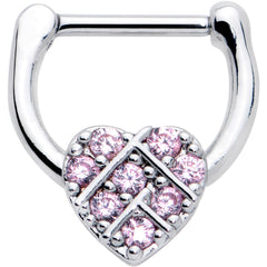 16G 1/4 Pink CZ Gem Lattice Heart Cartilage Clicker