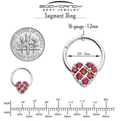 16G 3/8 Red CZ Gem Lattice Heart Hinged Segment Ring