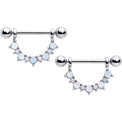 14G 9/16 White Synthetic Opal October Birthstone Nipple Shield Set