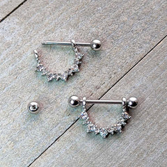 14G 9/16 Clear CZ Gem April Birthstone Dangle Nipple Shield Set