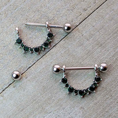 14G 9/16 Green CZ Gem May Birthstone Dangle Nipple Shield Set