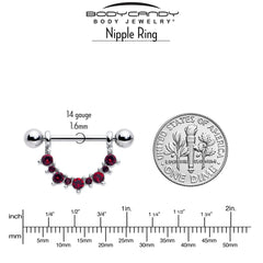 14G 9/16 Red CZ Gem July Birthstone Dangle Nipple Shield Set