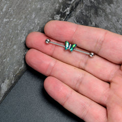 14G Green CZ Gem Simply Colorful Butterfly Industrial Barbell 38mm