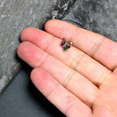 16G 1/4 Rainbow CZ Gem Simply Colorful Butterfly Cartilage Earring