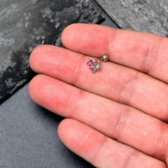 16G 1/4 Clear CZ Gem Butterfly Rose Pink Cartilage Tragus Stud