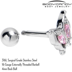 16G 1/4 Pink Gem Fancy Fab Butterfly Cartilage Tragus Earring