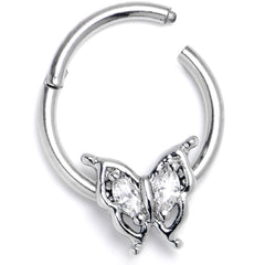 16G 3/8 Clear Gem Fancy Fab Butterfly Hinged Segment Ring