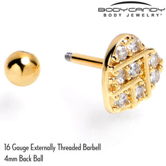 16G 1/4 Clear Gem Gold Tone Lattice Heart Cartilage Tragus Earring