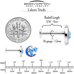 16G 5/16 Blue CZ Gem Butterfly Love Heart Labret Monroe Tragus