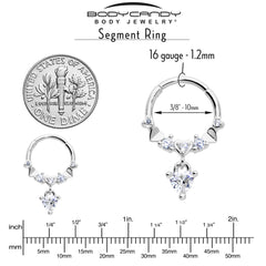 16G 3/8 Clear CZ Gem Love Heart Dangle Hinged Segment Ring