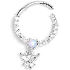 16G 3/8 Blue Synthetic Opal Butterfly Dangle Hinged Segment Ring
