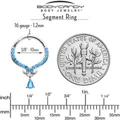 16G 3/8 Blue CZ Gem Elegant Curves Dangle Hinged Segment Ring