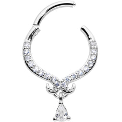 16G 3/8 Clear CZ Gem Elegant Curves Dangle Hinged Segment Ring