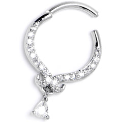 16G 3/8 Clear CZ Gem Elegant Curves Dangle Hinged Segment Ring