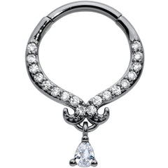 16G 3/8 Clear CZ Gem Black Elegant Curves Hinged Segment Ring