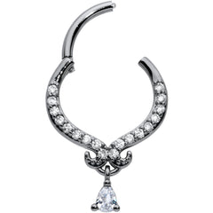 16G 3/8 Clear CZ Gem Black Elegant Curves Hinged Segment Ring