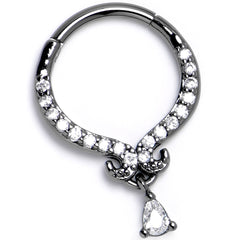 16G 3/8 Clear CZ Gem Black Elegant Curves Hinged Segment Ring
