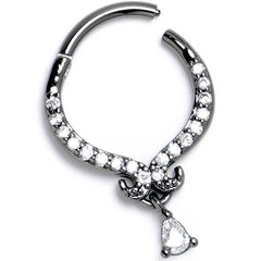 16G 3/8 Clear CZ Gem Black Elegant Curves Hinged Segment Ring