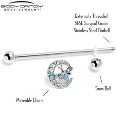 14G Blue Gem Lunar Dragonfly Industrial Barbell 38mm