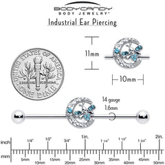 14G Blue Gem Lunar Dragonfly Industrial Barbell 38mm