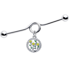 14G Clear Gem Cat Yellow Flowers Dangle Project Bar 38mm