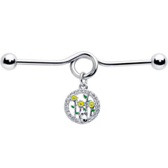 14G Clear Gem Cat Yellow Flowers Dangle Project Bar 38mm