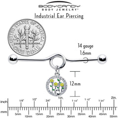 14G Clear Gem Cat Yellow Flowers Dangle Project Bar 38mm