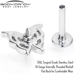 16G 5/16 Clear Gem Fancy Fab Butterfly Internally Threaded Labret