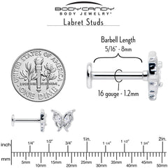 16G 5/16 Clear Gem Fancy Fab Butterfly Internally Threaded Labret